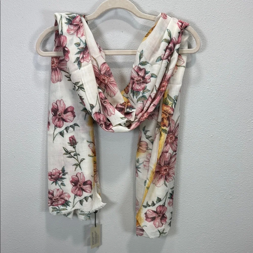 Janavi‎ wool silk Floral Print Scarf - Pink and White